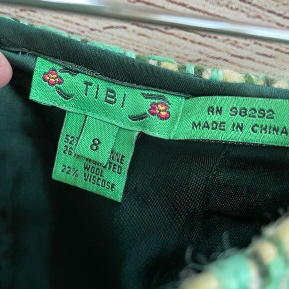 TIBI WOOL BLEND BASKETWEAVE PENCIL SKIRT IN GREEN‎ - Picture 5 of 7